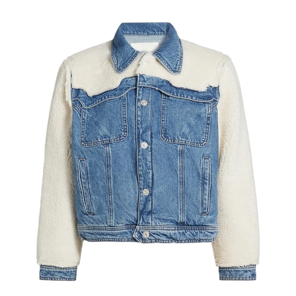 NWT Mother Superior The Backbend Faux Shearling Denim Jacket | Women’s L